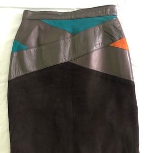 Suede and leather pencil skirt